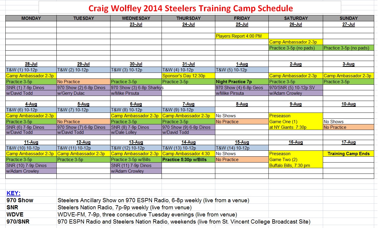 Craig Wolfley Steelers Training Camp Schedule