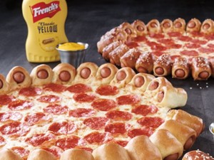 It exists - the hot dog stuffed crust pizza.  Photo: Pizza Hut
