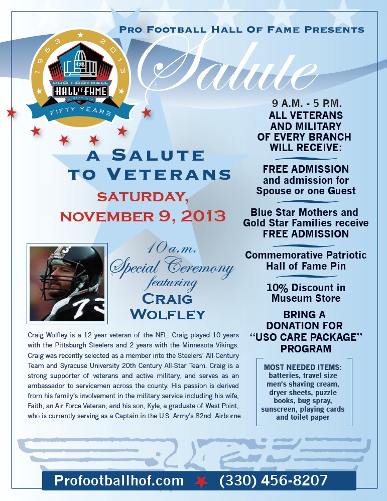Craig Wolfley, Salute to Veterans, Pro Football Hall of Fame, Veteran's Day
