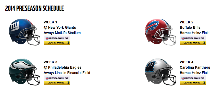 Pittsburgh Steelers 2014 Preseason Schedule
